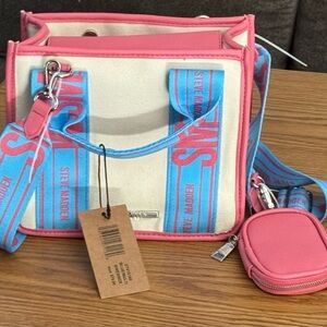 Steve Madden BWEBBER Satchel Crossbody Bag AirPod Case Blue Pink Multicolor NWT